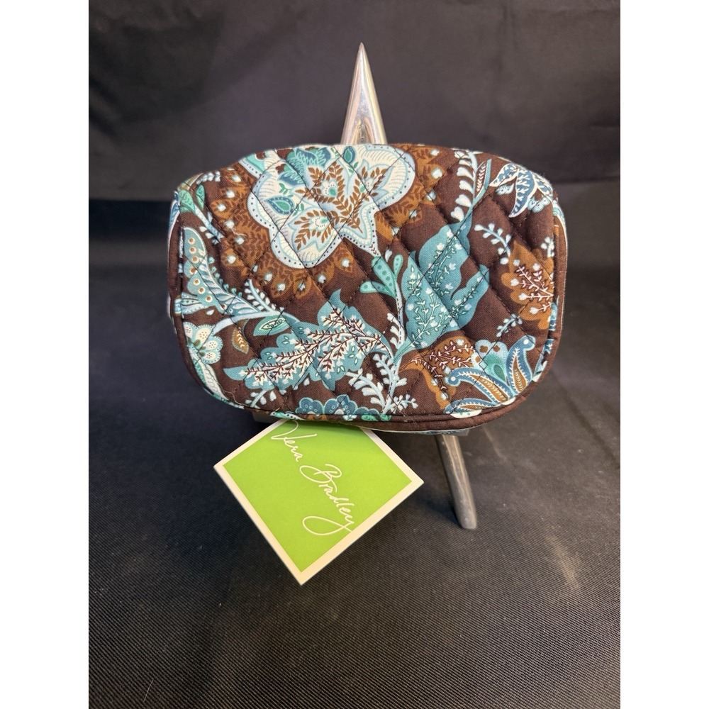 Vera Bradley Small Cosmetic Bag Jewelry Case Java Blue Quilted Floral NWT
